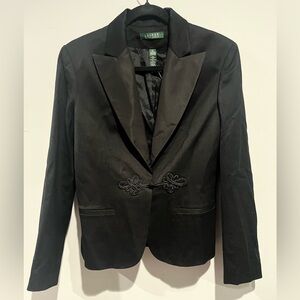 Lauren Ralph Lauren Satin Wool Lux Jacket Women's Black Size 8 Formal Blazer